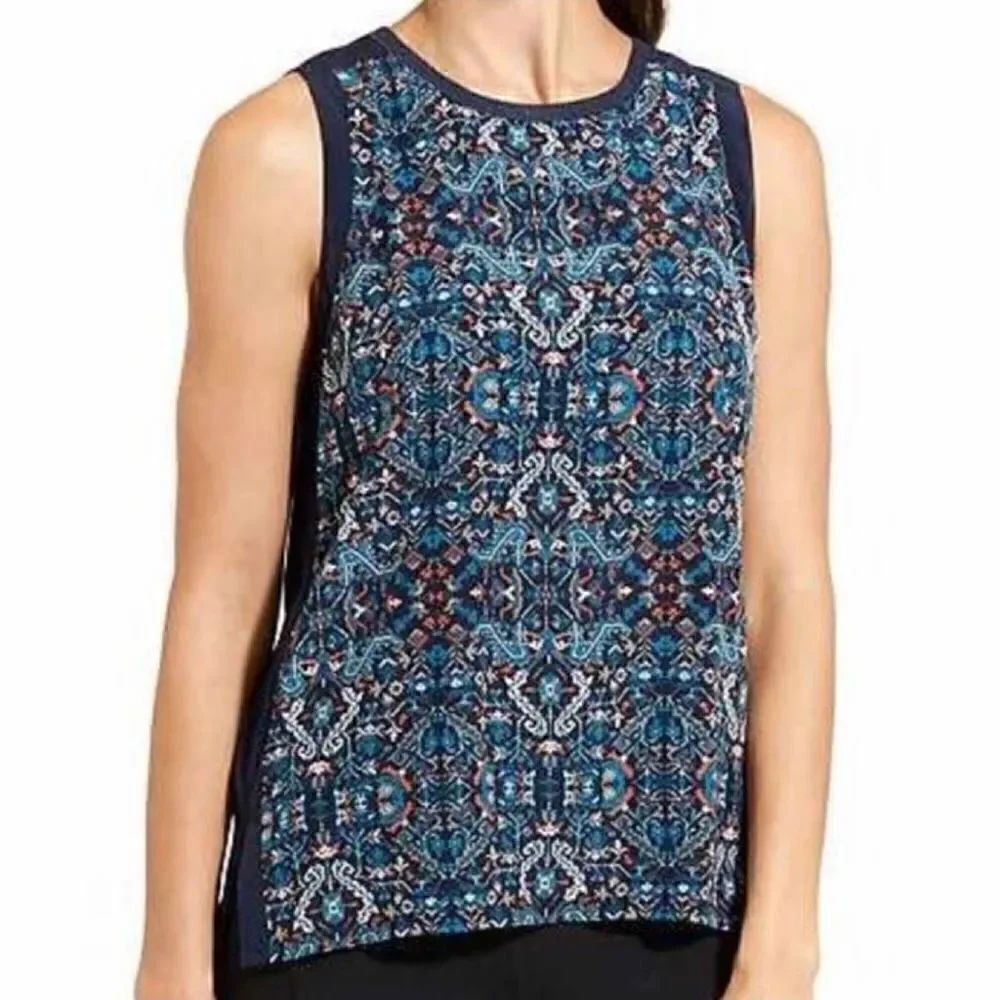 Athleta Mixed Media Navy Blue Tapestry Tank M